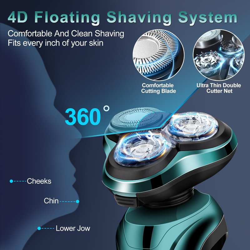 Electric Razor for Men, 4D Dual-Ring Floating Head Electric Shaver, IPX7 Waterproof Wet & Dry Shaver, USB-C Fast Charging 120Mins Long Runtime, Ergonomic Portable Travel Shaver, Ideal Gifts for Men