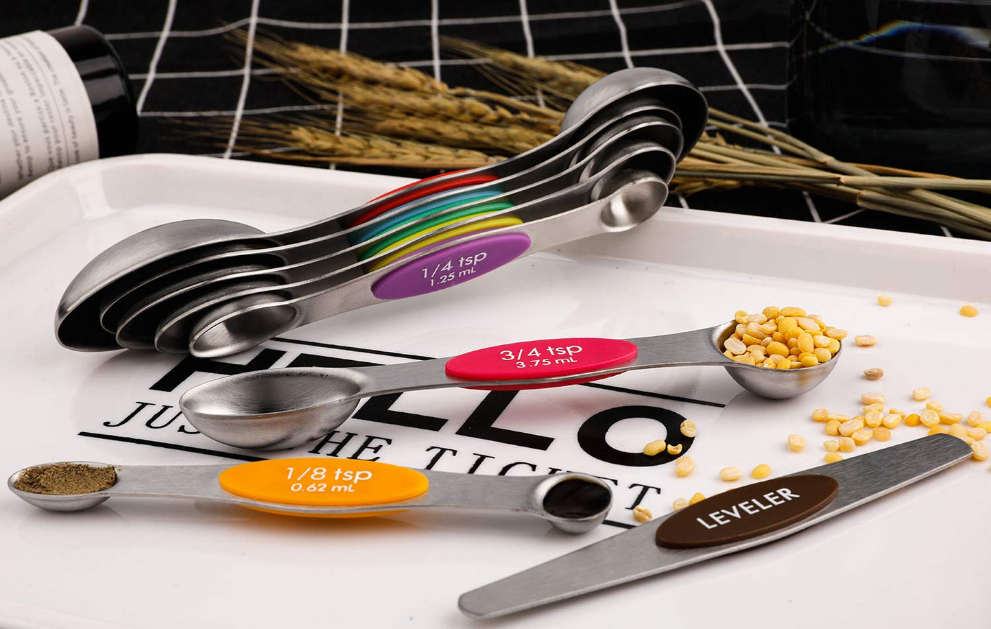 Magnetic Measuring Spoons Set of 9 Stainless Steel Stackable Dual Sided Teaspoon Tablespoon for Measuring Dry and Liquid Ingredients Fits in Spice Jars