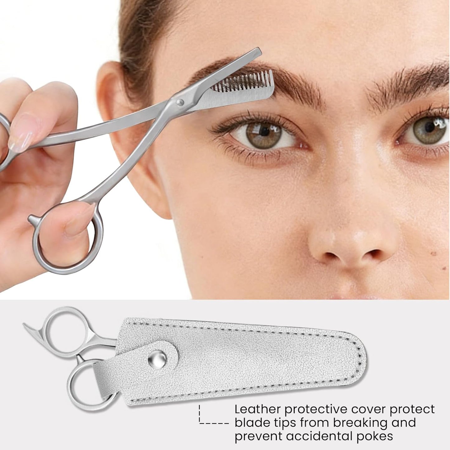 Stainless Steel Eyebrow Trimmer Scissors - Dual-Ended Angled & Spoolie Brush Included | Perfect for Precision Grooming