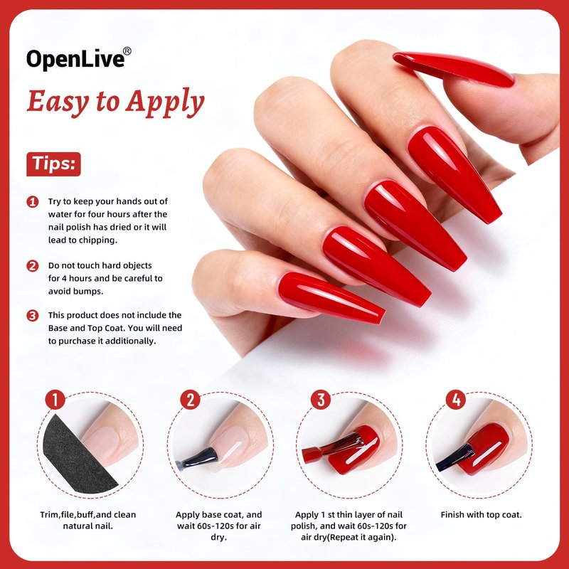 OpenLive 18ml Red Nail Polish Large Volume Quick Drying Nail Polish, Fast Drying and Long Lasting Color Nail Art DIY Home Manicure Gift for Women
