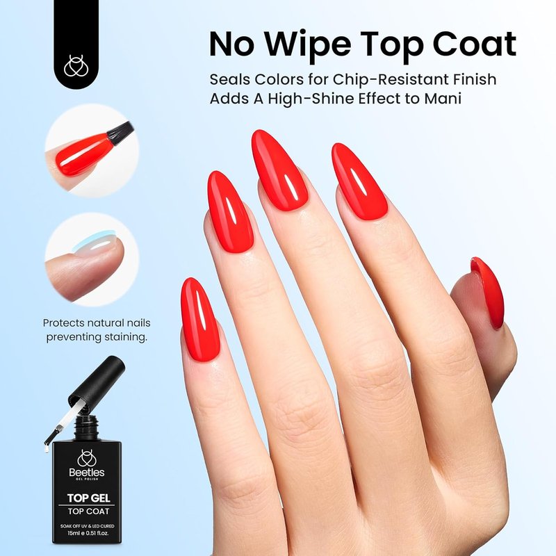 Beetles Gel Top & Base Coat Set - No Wipe Formula with 15ml Blooming Gel | Clear UV LED Polish