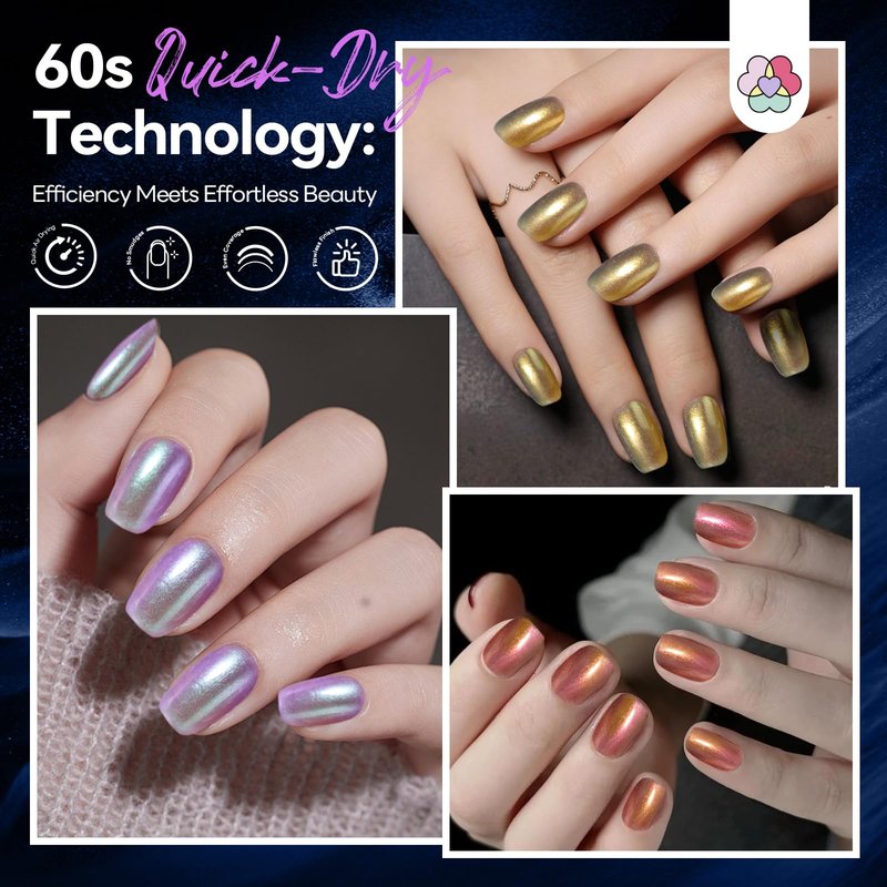SAVILAND Chameleon Nail Polish Set: 12-Free Holographic Nail Polish Quick Dry 6 Colors Ultra Chrome Color Shifting Fingernail Polish Set Metallic Galaxy Nail Art DIY Christmas Gift For Women