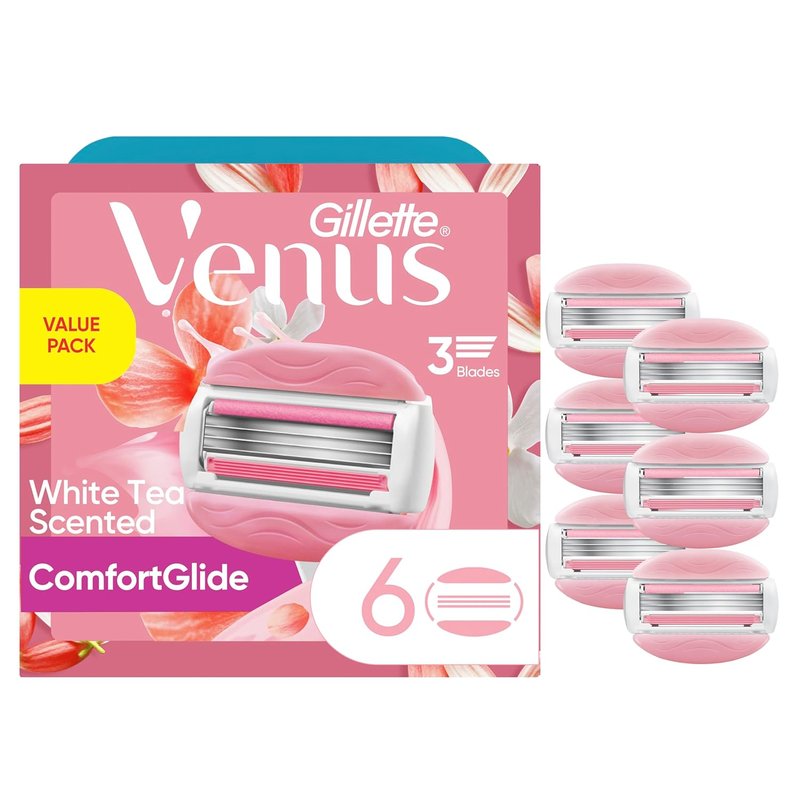 Gillette Venus ComfortGlide Women's Razor Blades - 3-Blade Refills, 6 Count | White Tea Scent