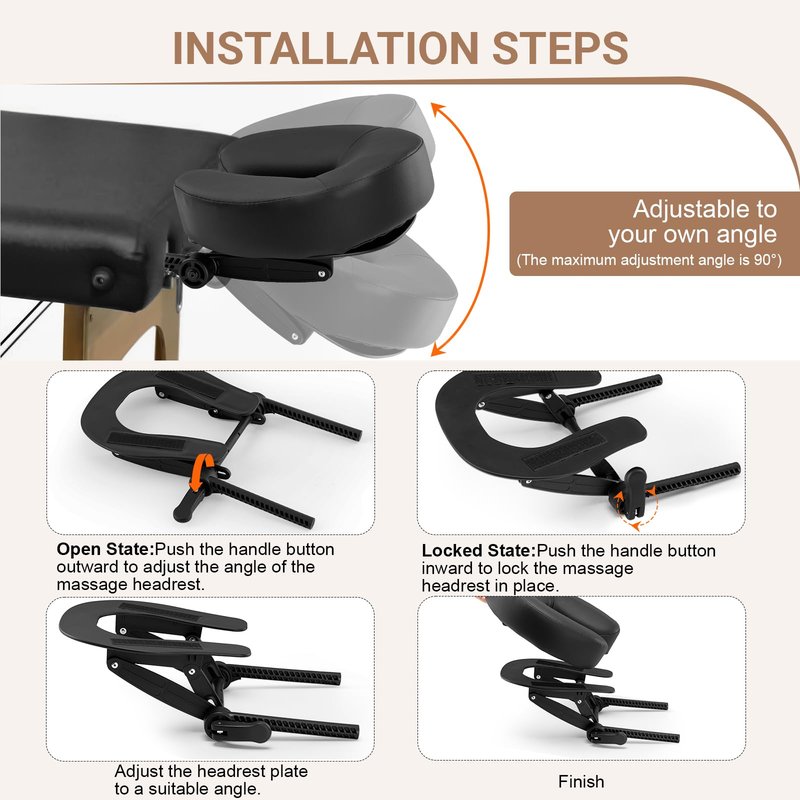 Hdenmist Universal Adjustable Massage Table Face Cradle & Headrest, Memory Foam Face Pillow Cushion for 3-7 Inch Mattress, Massage Table Headrest for Eye Surgery Recovery, Salon SPA Massage Bed Black