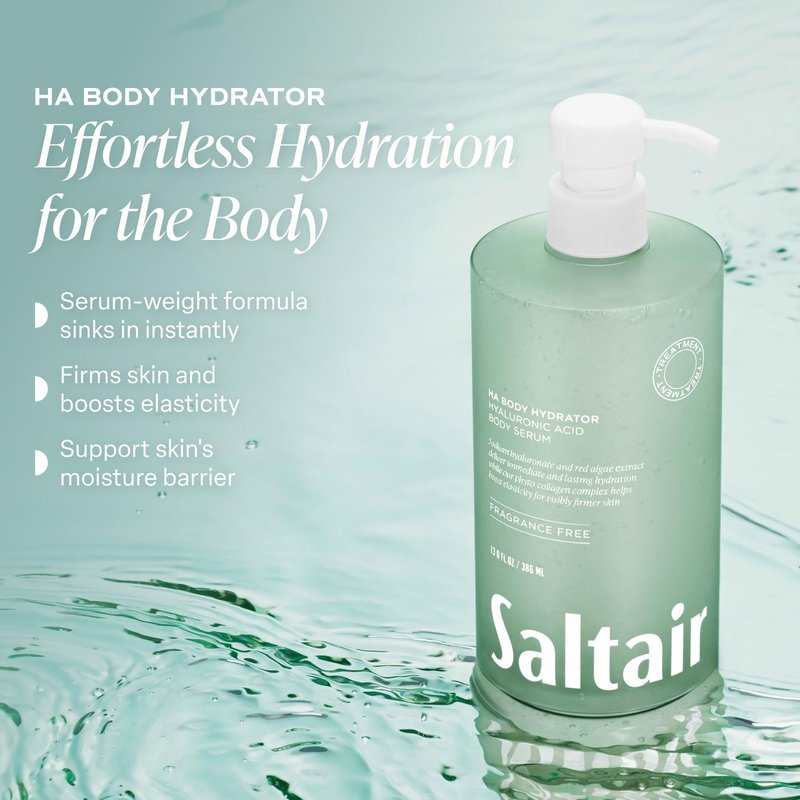 Saltair Hyaluronic Acid Body Serum – Hydrating Body Lotion for Smoother Looking Skin – Sheer Gel Moisturizer with Sodium Hyaluronate & Red Algae – Fragrance-Free HA Hydrator – 13oz Pump Bottle