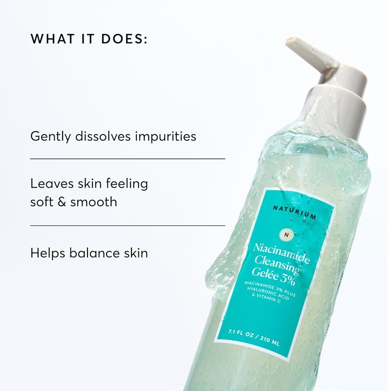 Niacinamide Cleansing Gelée with Hyaluronic Acid & Vitamin C - Gentle Face Wash, 7.1 oz