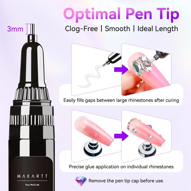 Makartt Nail Rhinestone Glue Gel, Upgrade Gel Nail Glue with Brush Pen Tip Super Strong Adhesive Precise for Nail Charms Crystals Rhinestone Beads Flower 3D Decorations 8ml*2