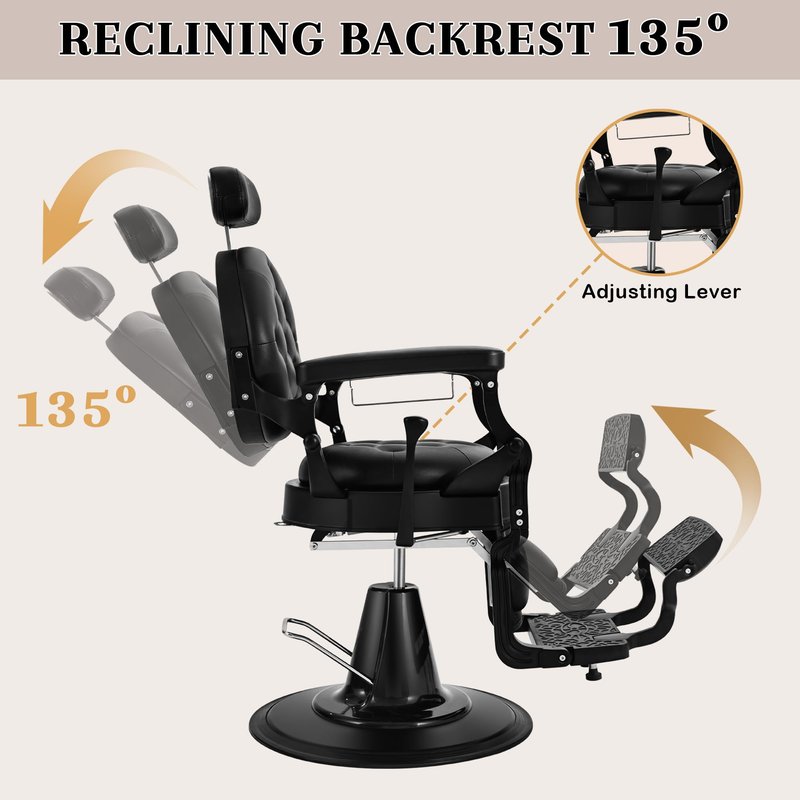 Hicomony Black Barber Chairs for Barbershop, Heavy Duty Hydraulic Reclining Salon Chair for Hair Stylist, All Purpose Beauty Spa Shampoo Tattoo Pedicure Hairdresser Styling