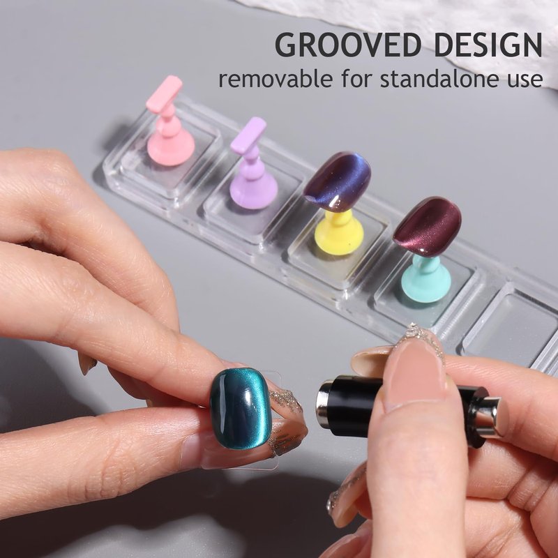 Non-Magnetic Acrylic Nail Stand for Press-Ons, Cat Eye Nail Art Practice & Display Stand, Fake Nail Holder for Painting with Double-Sided Sticky Tape, Manicure Beginner Salon Supplies