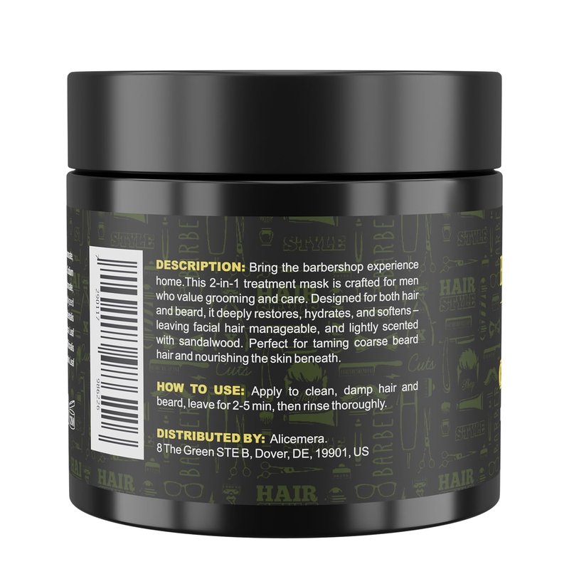 Alicemera Beard Softener for Men – 2 in 1 Beard Conditioner & Hair Mask for Men with Keratin & Hyaluronic Acid – Sandalwood Scent – 6.7 oz, 1 pack