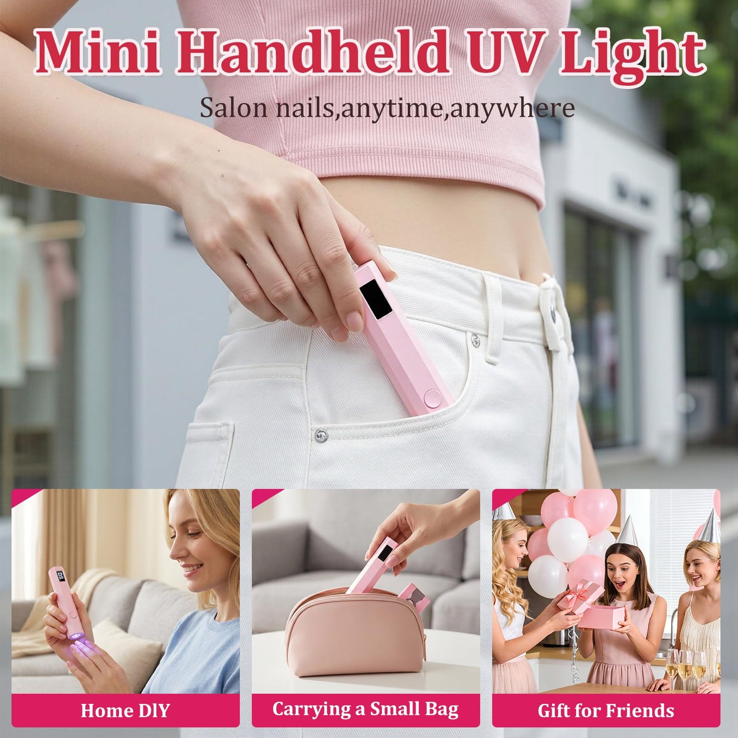 Ziumrw Handheld UV Nail Light for Gel Nails, Flash Cure Nail Lamp with LED Display, Mini Led Nail Lamp Pen Settings 20/60s Timer, Hand Held Nail Light for Glue Polish Home Salon DlY