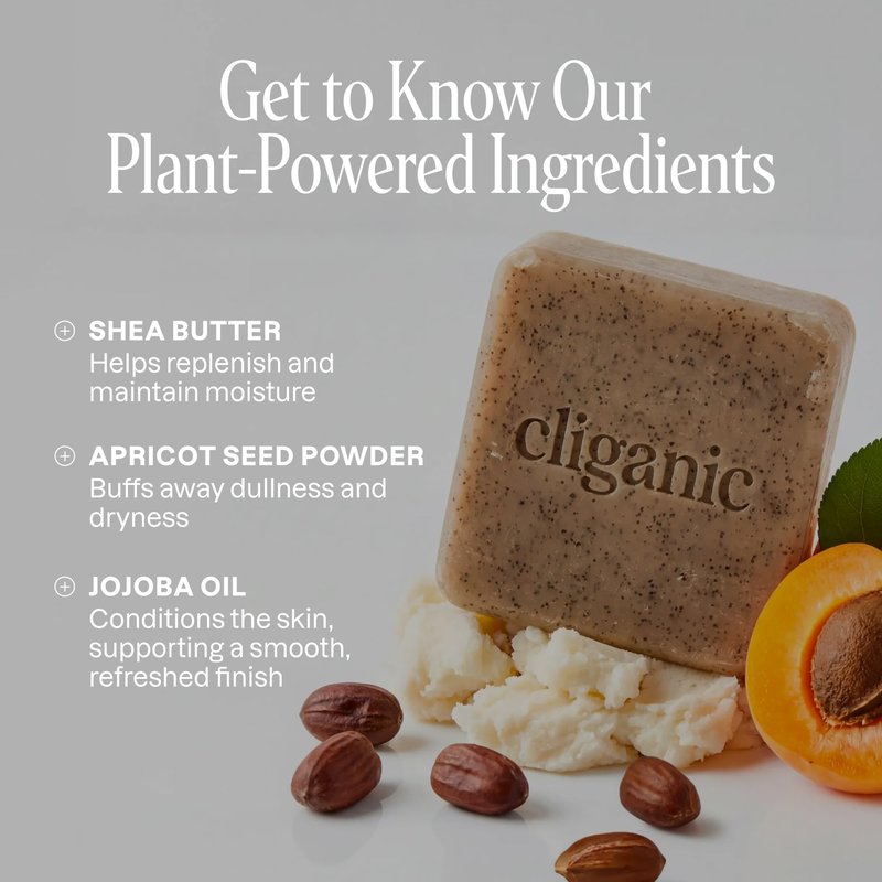 Cliganic Exfoliating Bar Soap – Body Scrub Soap with 98% Natural Ingredients Cleanses, Smooths & Revitalizes Skin, Moisturizing Soap Bar- Cypress Neroli & Violet Wood Scents (2 Pack)