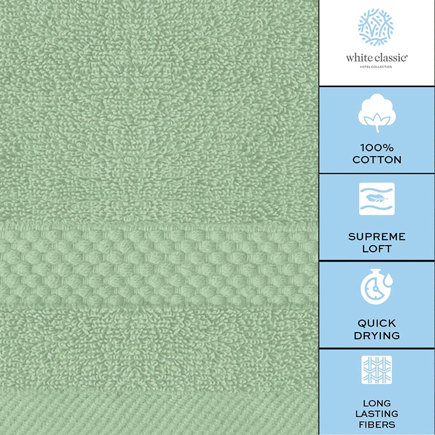 White Classic Luxury Cotton Washcloths 13x13 Inch - 650 GSM Turkish Cotton | Hotel, Spa, Bathroom Face Towel | 12 Pack, Mint Green