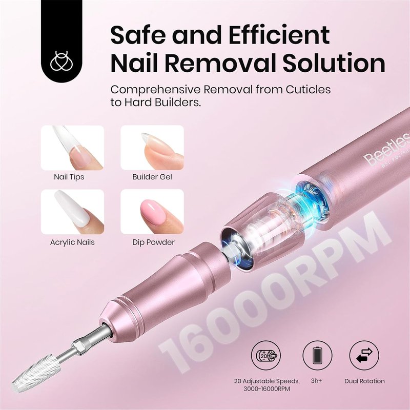 Beetles Cordless Electric Nail Drill - 35 Adjustable Speeds, Rose Gold | Professional Manicure & Pedicure Kit for Home Use