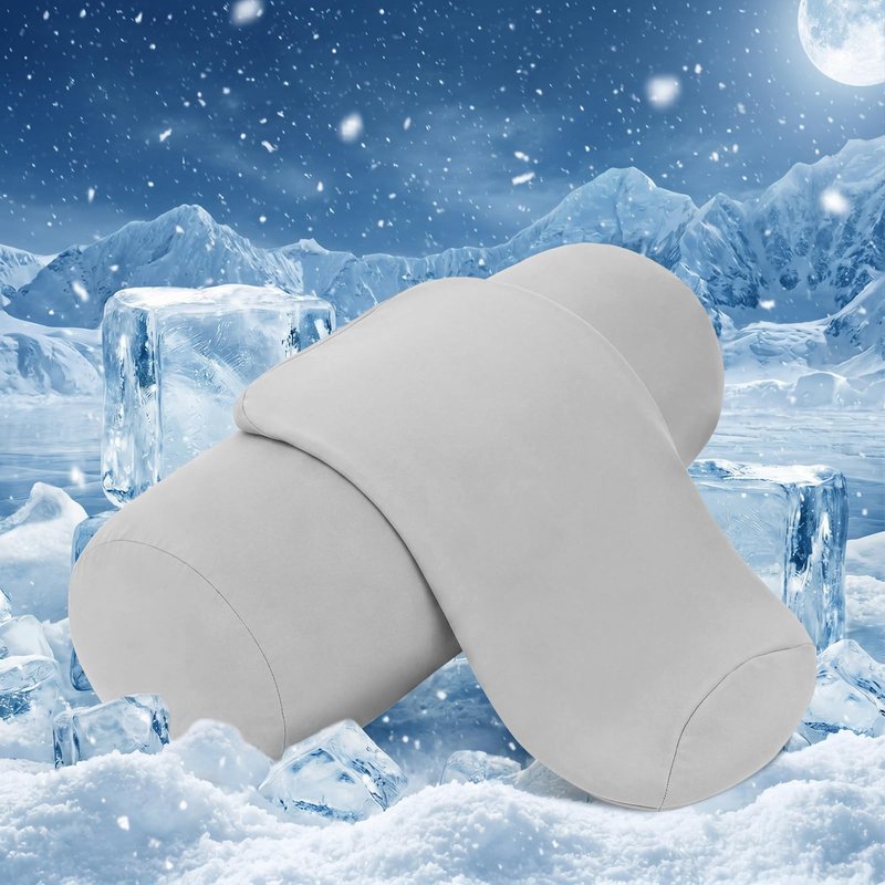 Newwiee 2 Pcs Cooling Cervical Neck Roll Pillow Cover with Zipper (Pillow Case Only) 16 x 6 Inch Round Neck Roll Pillowcover Breathable Cylinder Soft Bolster Pillowcase for Cylindrical Cushion, Gray