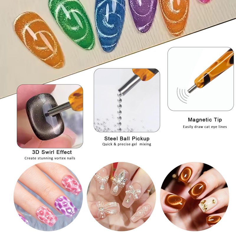 DANNEASY 54PCS Cat Eye Nail Magnet Set, Cat Eye Gel Nail Polish Magnet for Nails, 3-IN-1 Magnets for Cat Eye Gel Polish, Cat Eye Magnets Sticks Nail Design Tools Nail Art Accessories