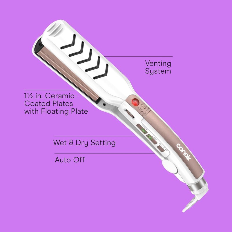 Conair Double Ceramic Flat Iron - 1.5-Inch Wet-to-Dry Hair Straightener for Smooth Styles