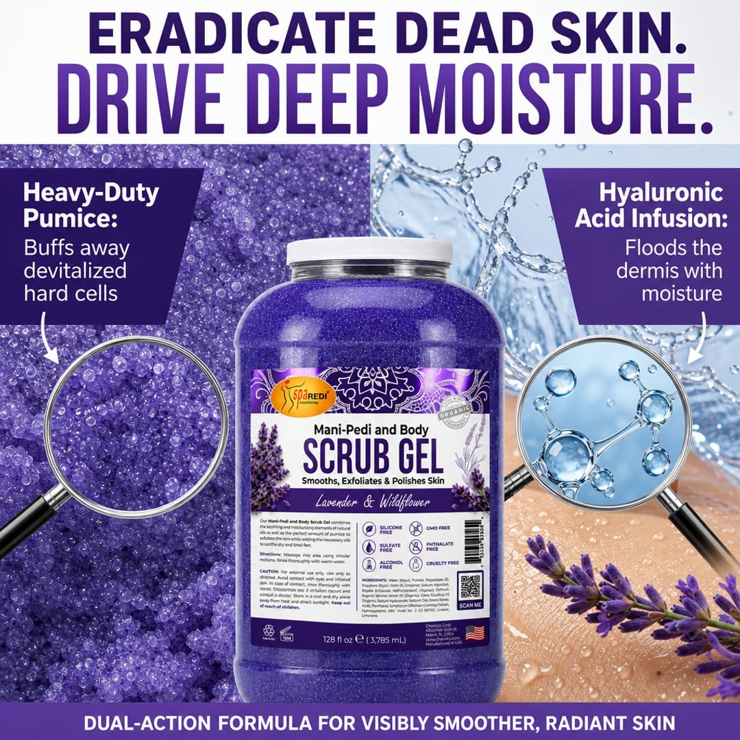 SPA REDI Exfoliating Body & Skincare Treatment – Multi-Purpose Professional & At-Home Skin Refinement | Exfoliate. Hydrate. Transform for Holistic Transformation | Lavender & Wildflower 128 Oz