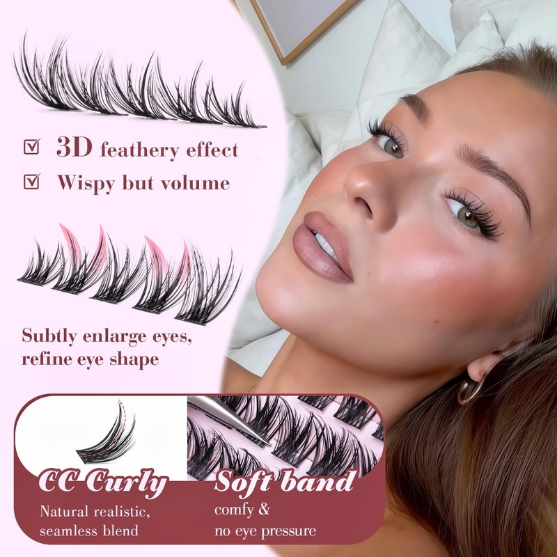 Pleell Lash Clusters Wispy Eyelash Clusters 10-16mm DIY Natural Lashes Clusters Fluffy Cluster Eyelash Extensions C Curl Individual Lashes with Soft Thin Band