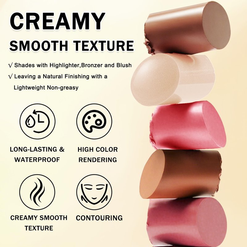 IONSGAKO 6 Colors Cream Contour Stick Makeup Kit, Double-ended Cream Highlighter Stick Bronzer and Blush Stick for Sculpt the Cheeks, Matte & Dewy Finish, Face Contour Kit for Beginners, Set A