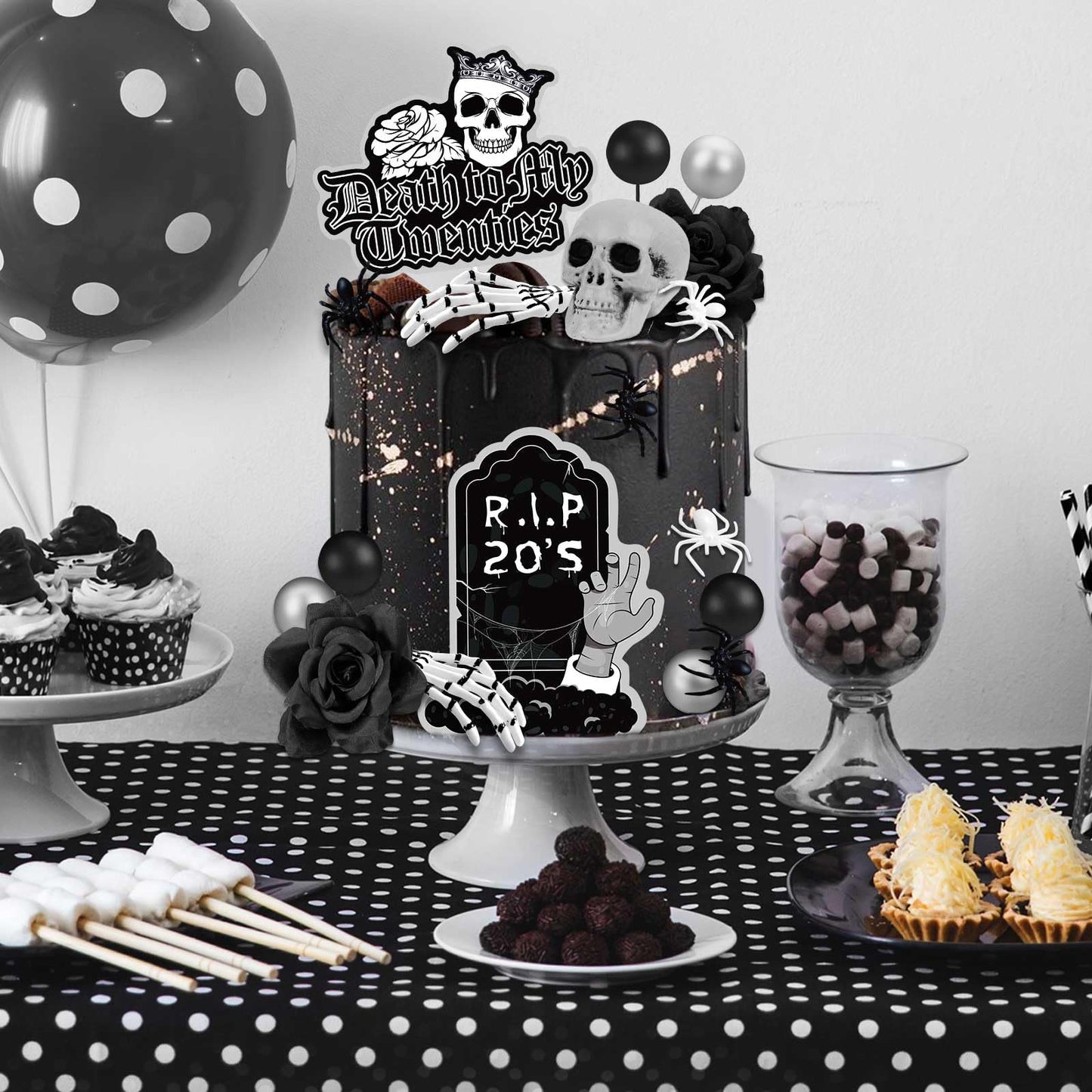 Death to My 20s 30th Birthday Decorations - Rip to My 20s Funeral Black Cake Topper & Decorations for Her & Him - Dirty 30 Cake Topper