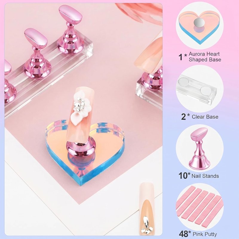 Magnetic Nail Stand for Press-On Nails | Reusable Holder for DIY Nail Art - Pink