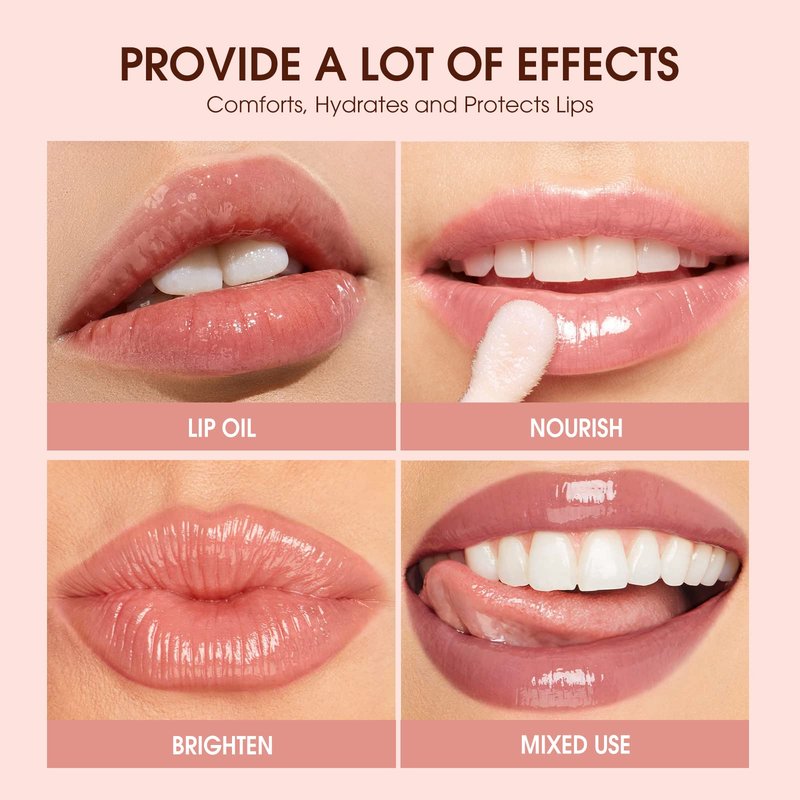 Mrettick Plumping Lip Oil 4 Packs Hydrating Lip Glow Oil Fruit Extract Lip Gloss Moisturizing Lip Balm and Tinting for Dry Lips