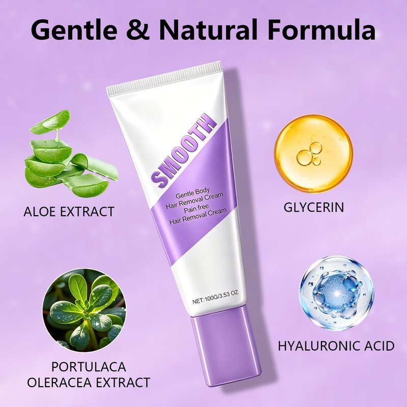 Gentle Body Hair Removal Cream for Women and Men, Moisturizing Depilatory Cream with Aloe And Hyaluronic Acid, Quick and Soothing Body Leg Hair Removal, 3.53 Oz