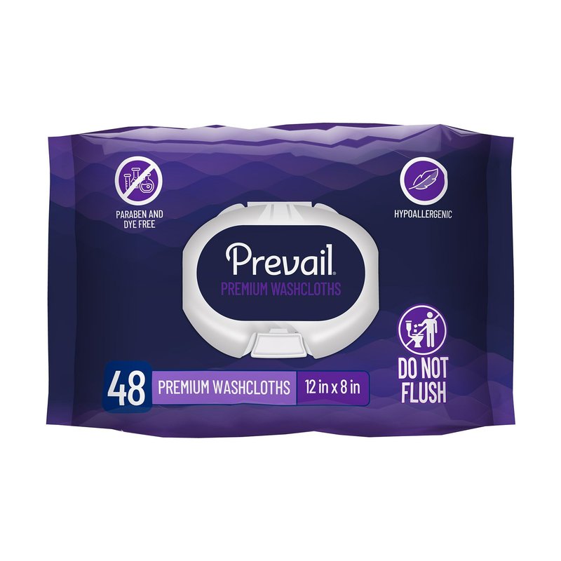 Prevail Premium Quilted Soft Pack Adult Washcloths, Unisex Adult Disposable Incontinence Wipes for Men & Women, 12"x 8", Pack of 48