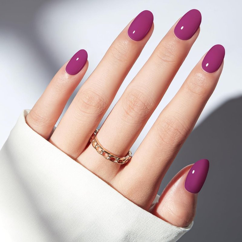 Plum Oval Press-On Nails Kit - 32 Pcs Fake Nails with Glue, File & Prep Pad | Perfect Spring Gift for Women