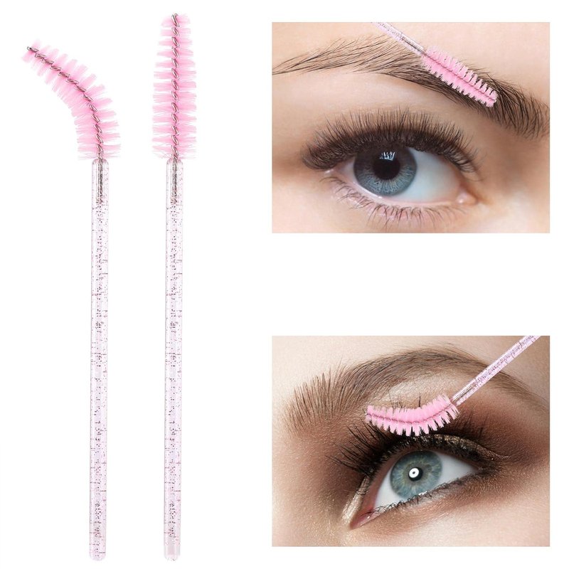 Skiennix Disposable Mascara Wands - Crystal Eyebrow Spoolies for Eyelash Extensions | 100 Pcs, Pink