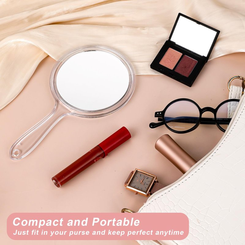 Dimeho Handheld Mirror 4.5 Inch Double-Sided Hangable Hand Mirror Acrylic Round 1X/2X Magnifying Mirrors with Handle Hand Held Wall Mount for Makeup Salon Home Barber Shaving Travel Women Men