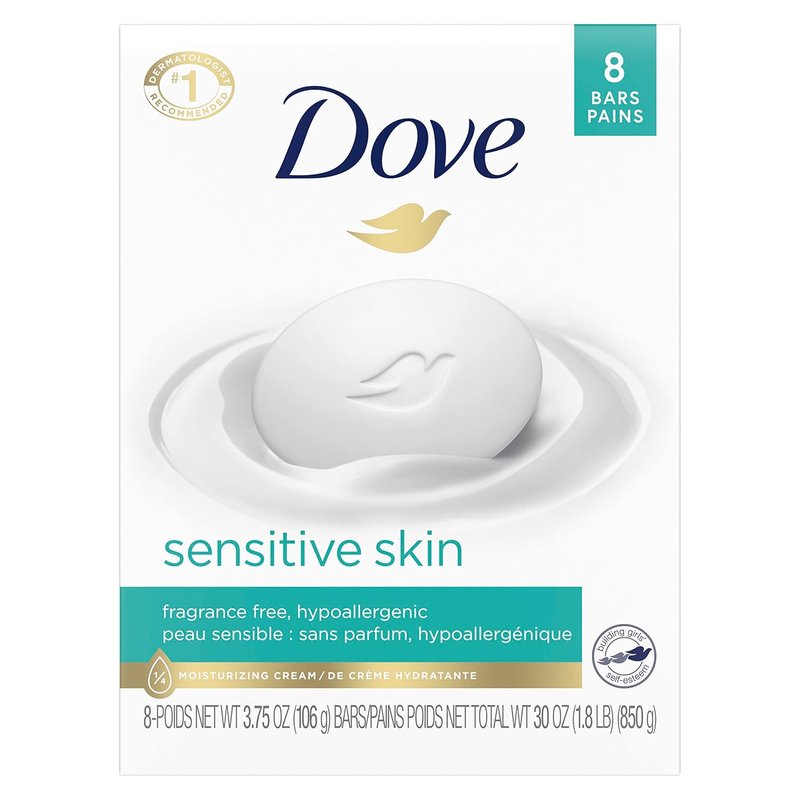 Dove Sensitive Skin Beauty Bar - Fragrance-Free Hypoallergenic Soap with Moisturizing Cream | 3.75 oz (14 Bars)