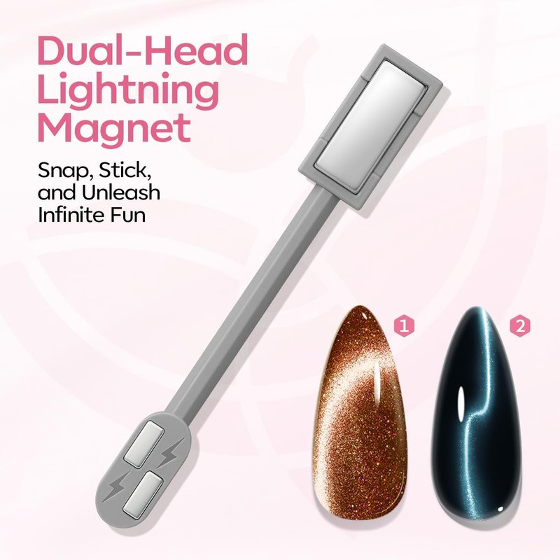 modelones Cat Eye Magnet Set, 6PCS 3-in-1 Dual-Head Nail Magnet Pen with Heart, Lightning & Sphere Shapes for Cateye Gel Polish, Side Light Wide Light Glass Glow Effects DIY Nail Art Tool(Magnet Only)