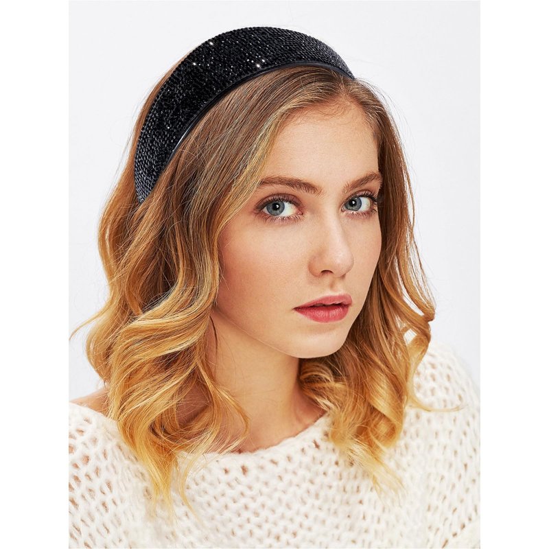 Amariver Black Rhinestone Sparkly Glitter Crystal Beaded Wide Bling Jeweled Headband Hair Accessories for Women and Girls