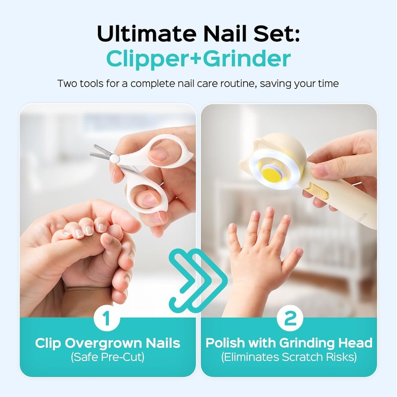 COSLUS Baby Nail File & Trimmer - Electric Nail Clipper with 360° Light | Safe & Gentle for Newborns, Infants & Toddlers - Lemon Yellow