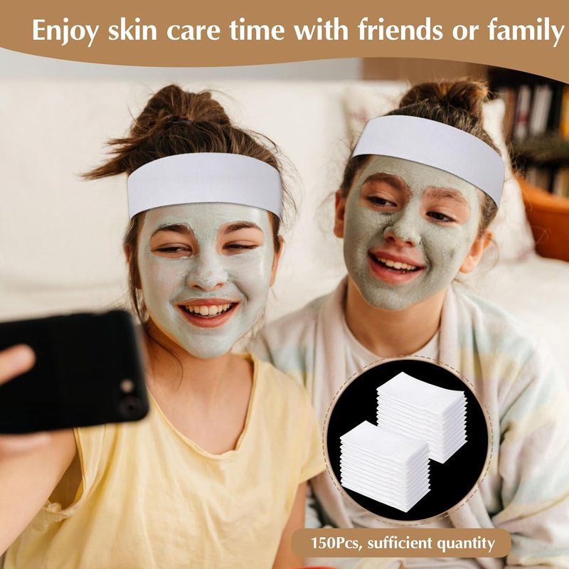 Skiennix 150 PCS Disposable Hairbands - Non-Woven Fabric Spa Headbands for Makeup & Travel