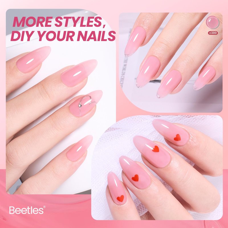 Beetles Nude Pink Gel Nail Polish - Blush Cappuccino Clear Pink, 7.5ML Natural Jelly Gel Polish Sheer Translucent Colors Nail Concealer Soak Off UV French Nail Art Manicure Gift for Women