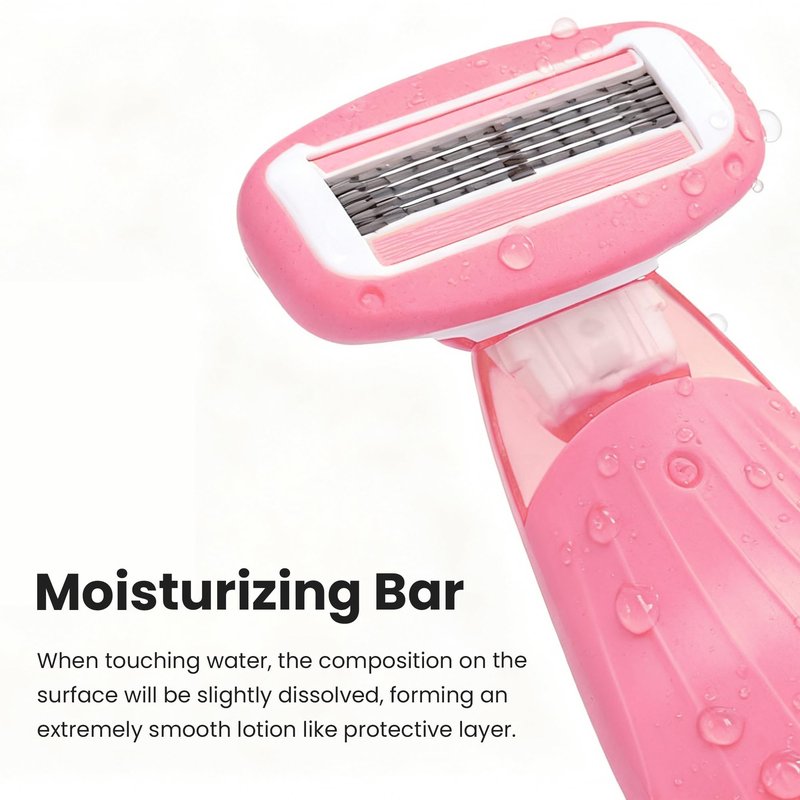 Keropy Women Razors moisturizing bar for Sensitive Skin, Travel Razors Shaving Kit Essential - 5-Blade for Sensitive Skin - Bikini, Legs, Underarms - 1 Handle & 3 Refill Cartridges - Pink
