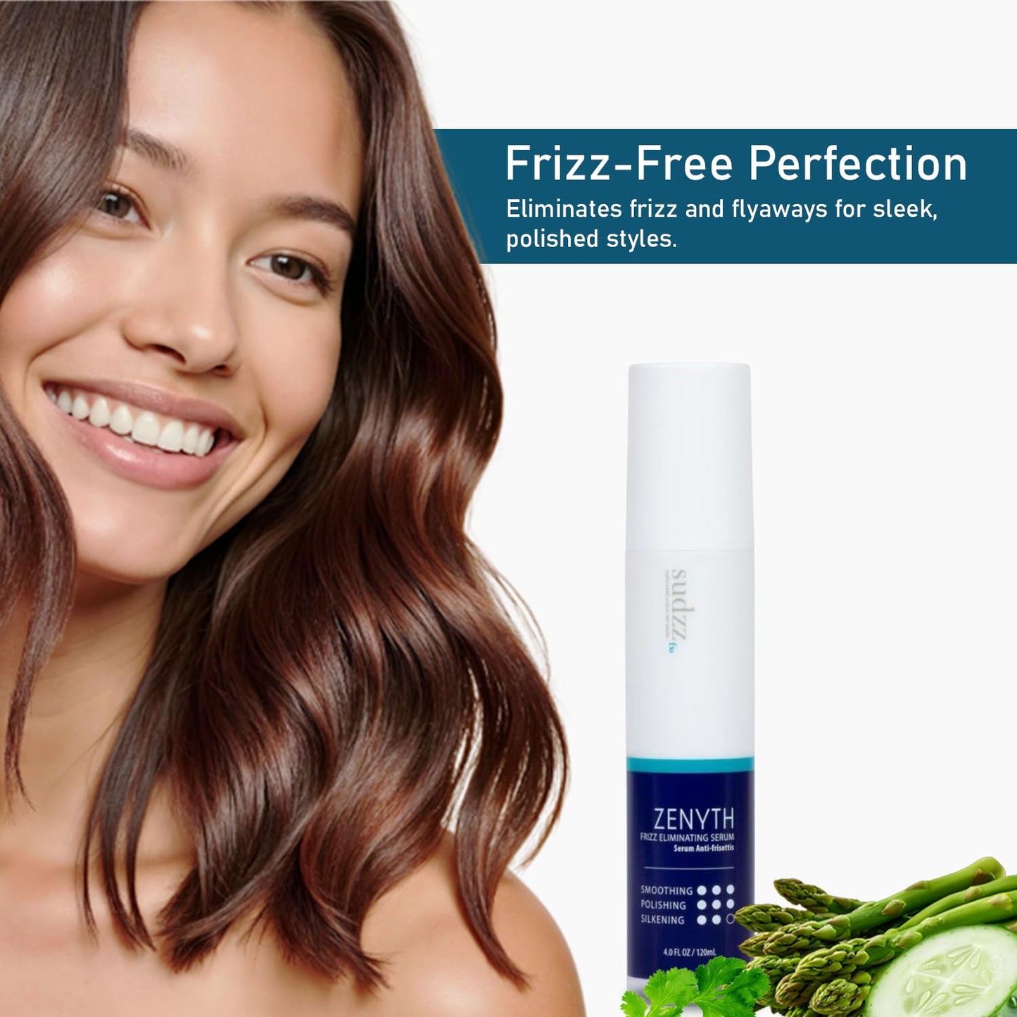SUDZZFX Zenyth Frizz Eliminator Serum - Heat Protection & Smoothing for Damaged Hair - 4 Fl Oz