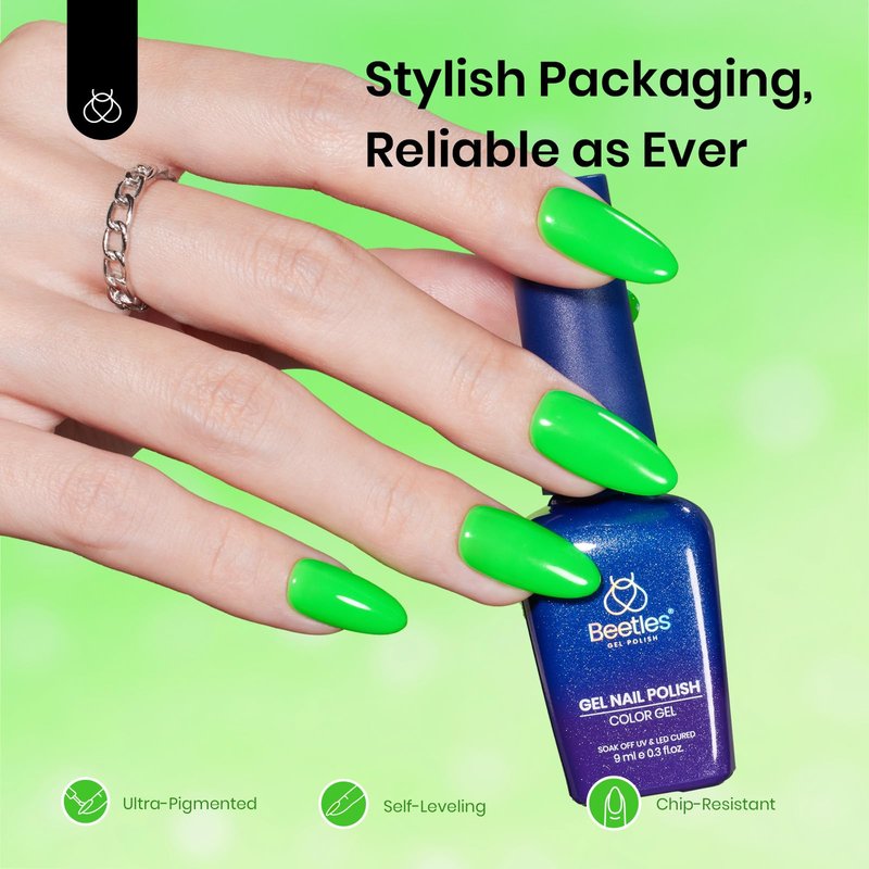 Beetles Green Gel Nail Polish, Bright Green Gel Polish Ghost Phantom for Day Nails Art, Soak Off Uv LED Nail Lamp Manicure Salon Gift for Women 0.3Oz