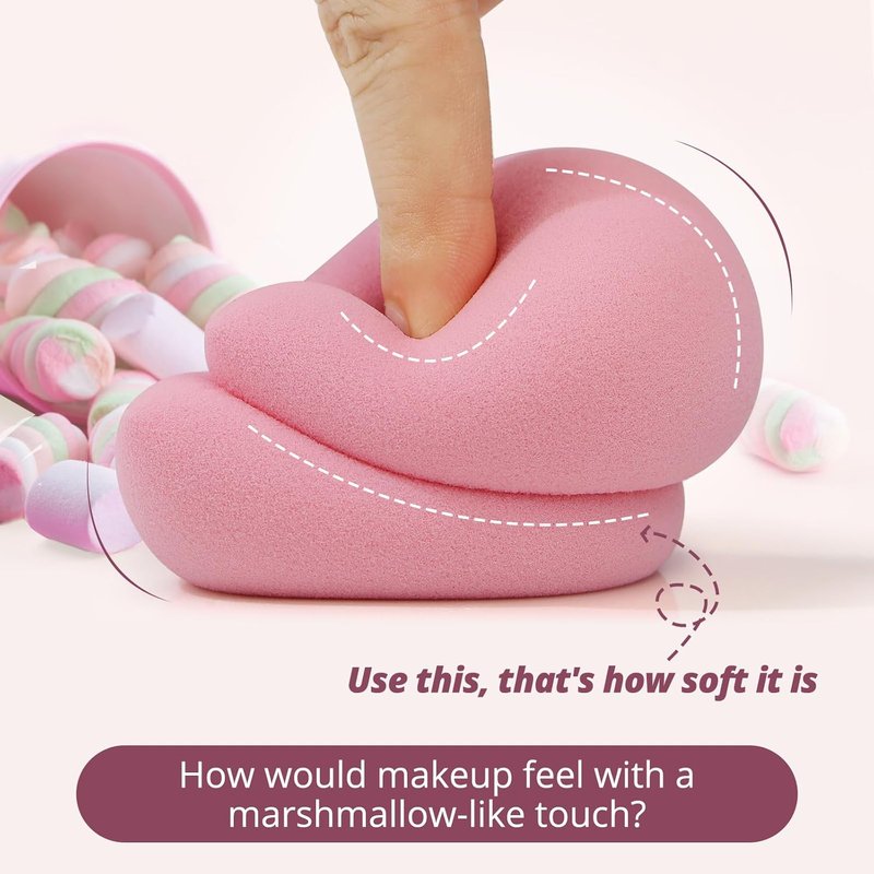 BEAKEY Makeup Sponge Set - Patented Flat Duo for Foundation & Powder | Latex-Free Pink Blending Sponges