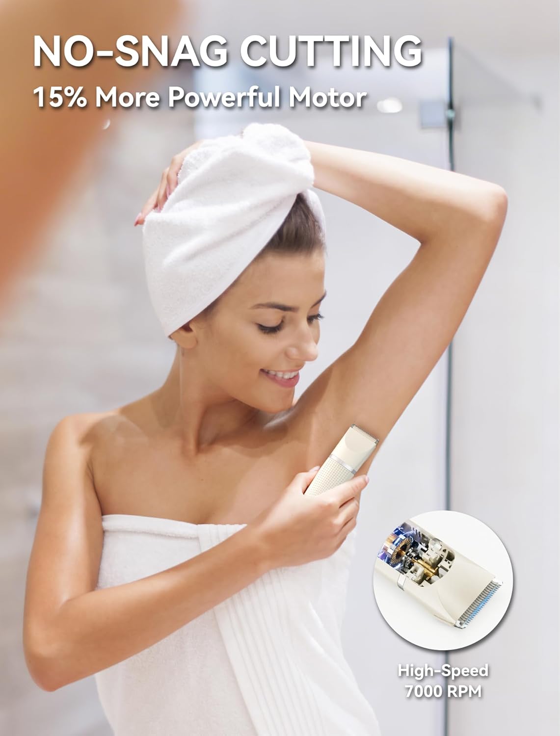 Unibono Pubic Hair Trimmer for Women - Waterproof 3-in-1 Electric Razor | Rechargeable Cordless Groomer for Body Hair (Cream)