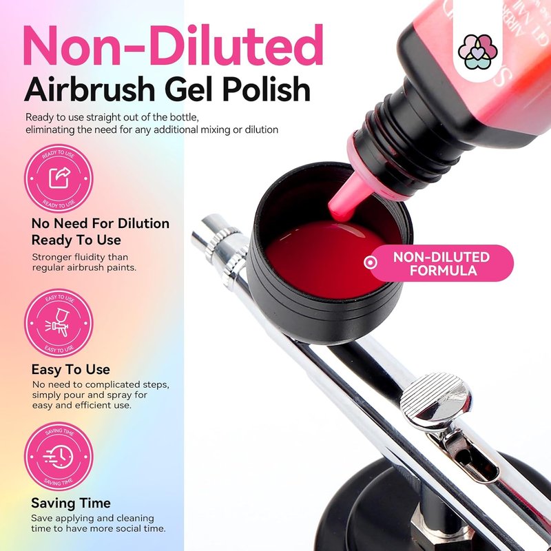 SAVILAND Airbrush Gel Nail Polish Hema-Free: Dilution-Free Colorful Airbrush Nail,12 Colors 15ml Non-Acetone for Nails French Manicure DIY Salon & Party & Bar Social Nail Art