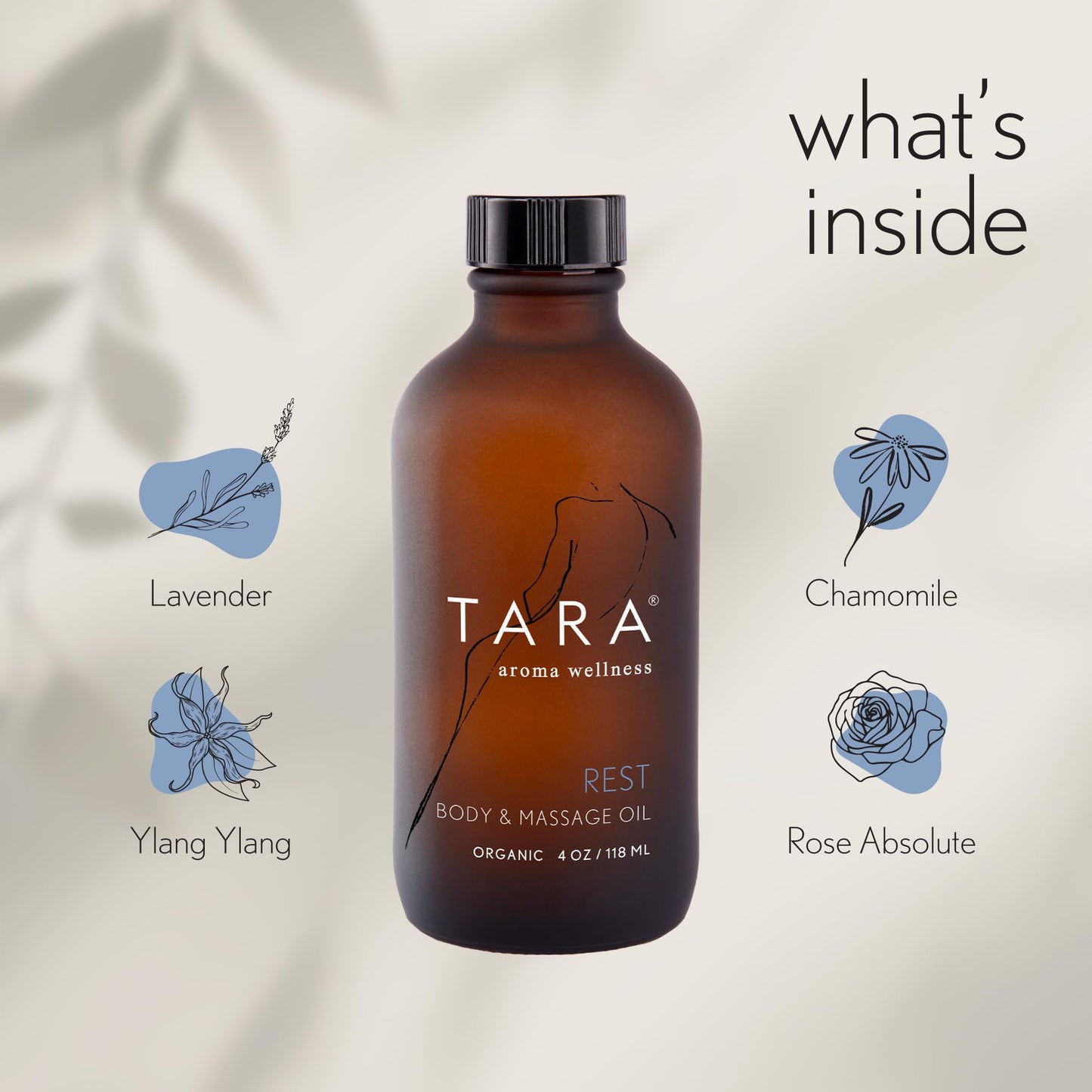 TARA Spa Therapy Rest Body & Massage Oil – Premium Organic Oil for Deep Relaxation & Rest, 100% Pure Essential Oils, Lavender, Chamomile & Sandalwood, 4 oz