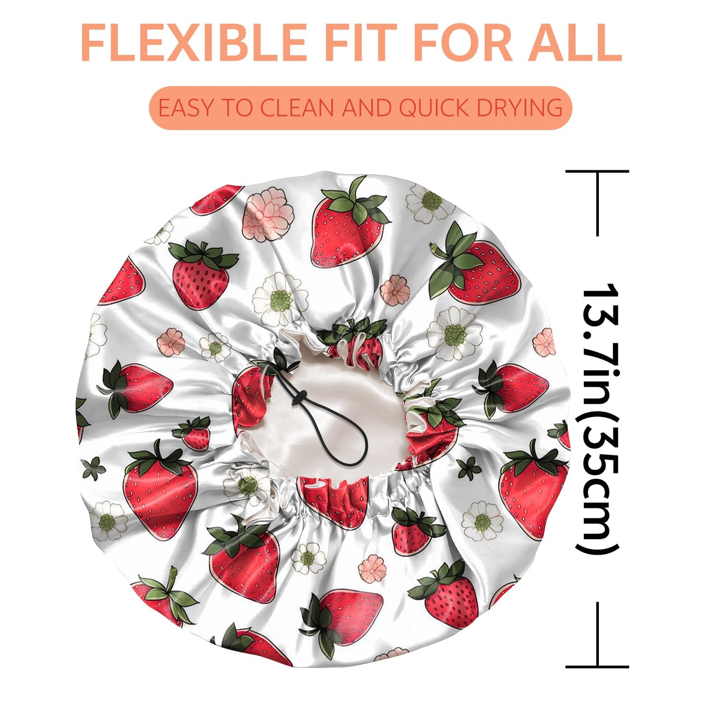 BHAHB Shower Cap Reusable Double Layer Adjustable Elastic Waterproof EVA Hair Bath Caps for Women Girls Cute Aesthetic-Strawberry