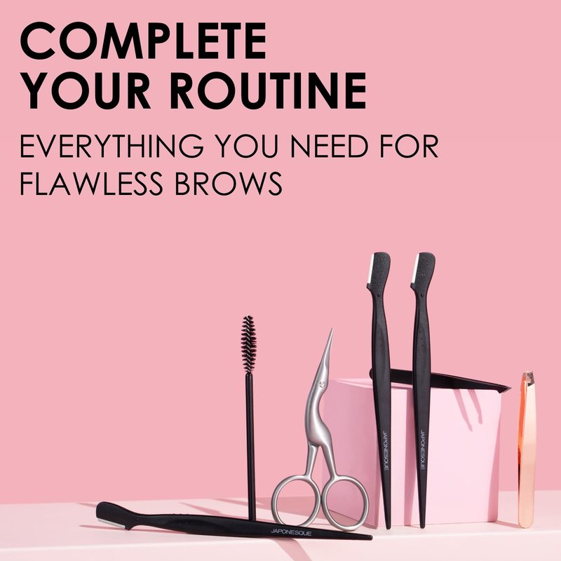 JAPONESQUE Brow Scissors and Spoolie, Stainless Steel Scissors for Brow Grooming and Trimming, Brush Tool for Brow Shaping
