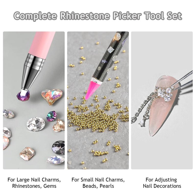 Rhinestone Picker Tool Kit - 7PCS Wax Pencil, Diamond Gem Applicator, Tweezers & Sorting Tray for Nail Art | DIY Manicure Supplies