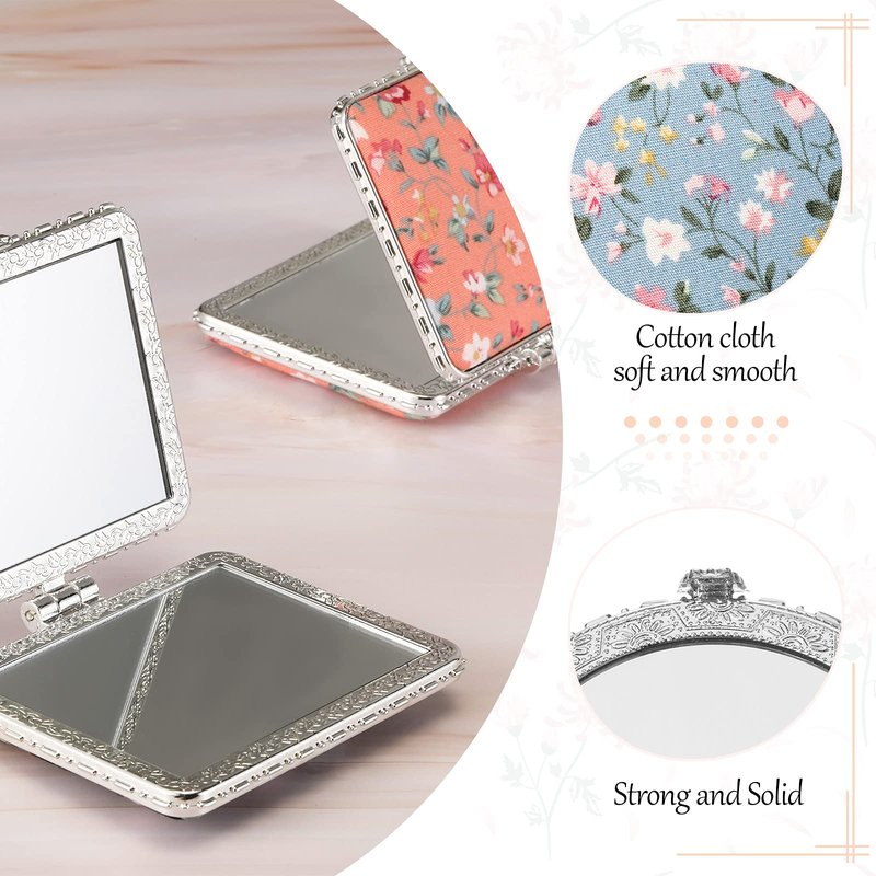 8 Pieces Flower Compact Mirror for Purse Bulk Small Compact Mirror Gift Makeup Floral Pocket Retro Folding Portable Travel Accessories for Mother's Day Women Girls Holiday Gifts