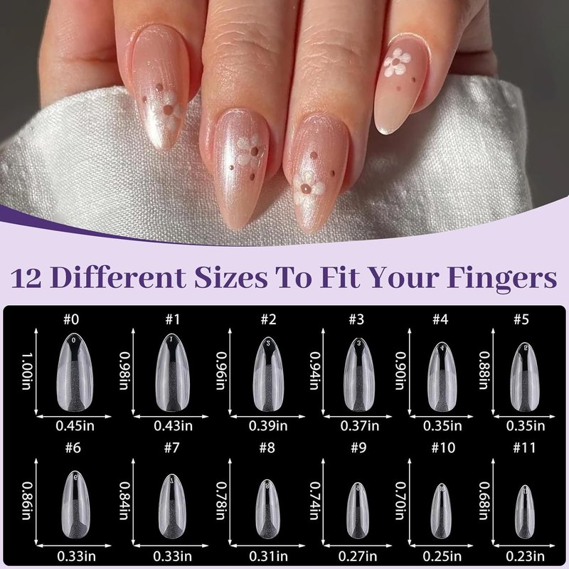 Almond Nail Tips - 480pcs Clear Fake Nails for DIY Nail Extensions | Short & Medium Sizes